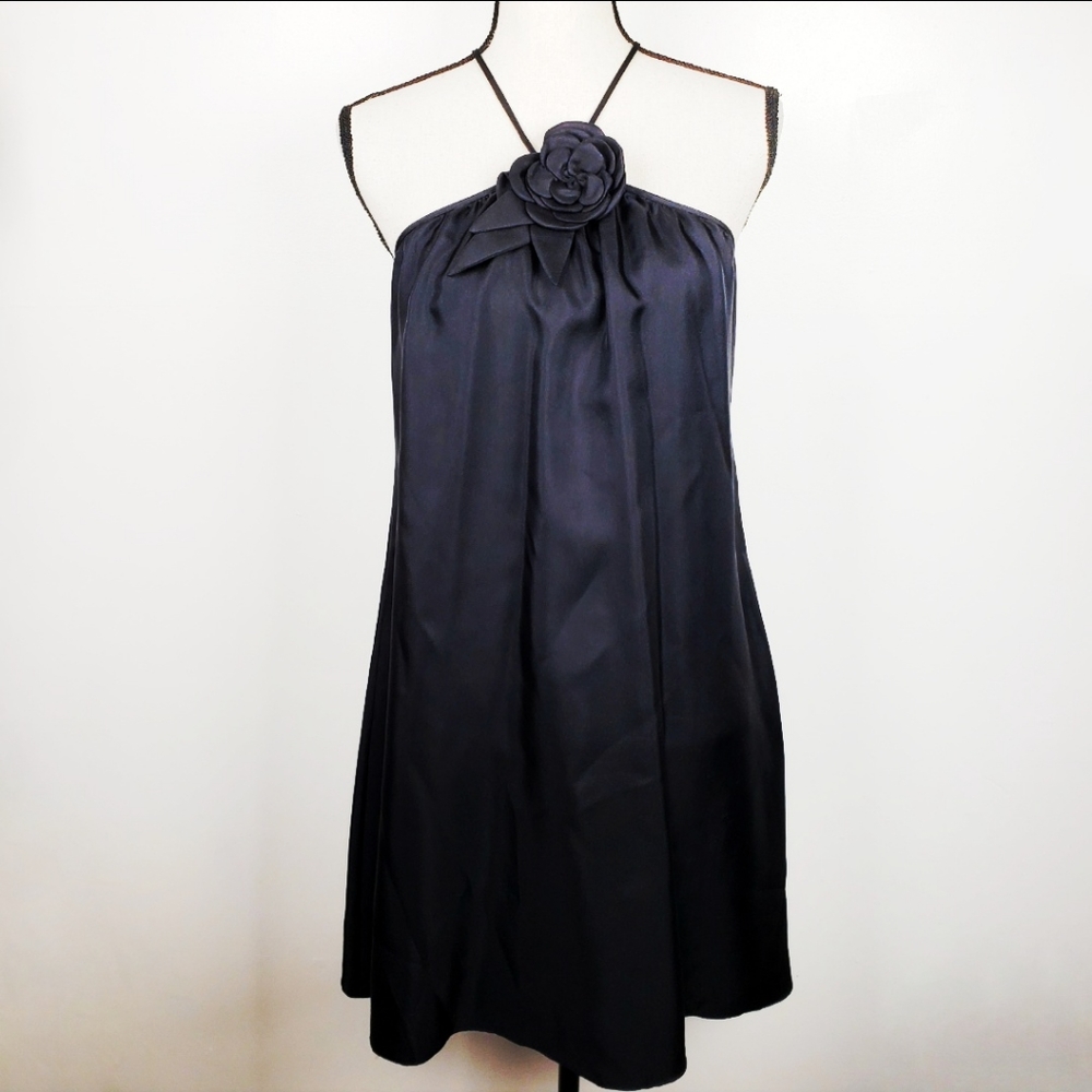 Aidan Mattox Black Halter Mini with Rosette Accent